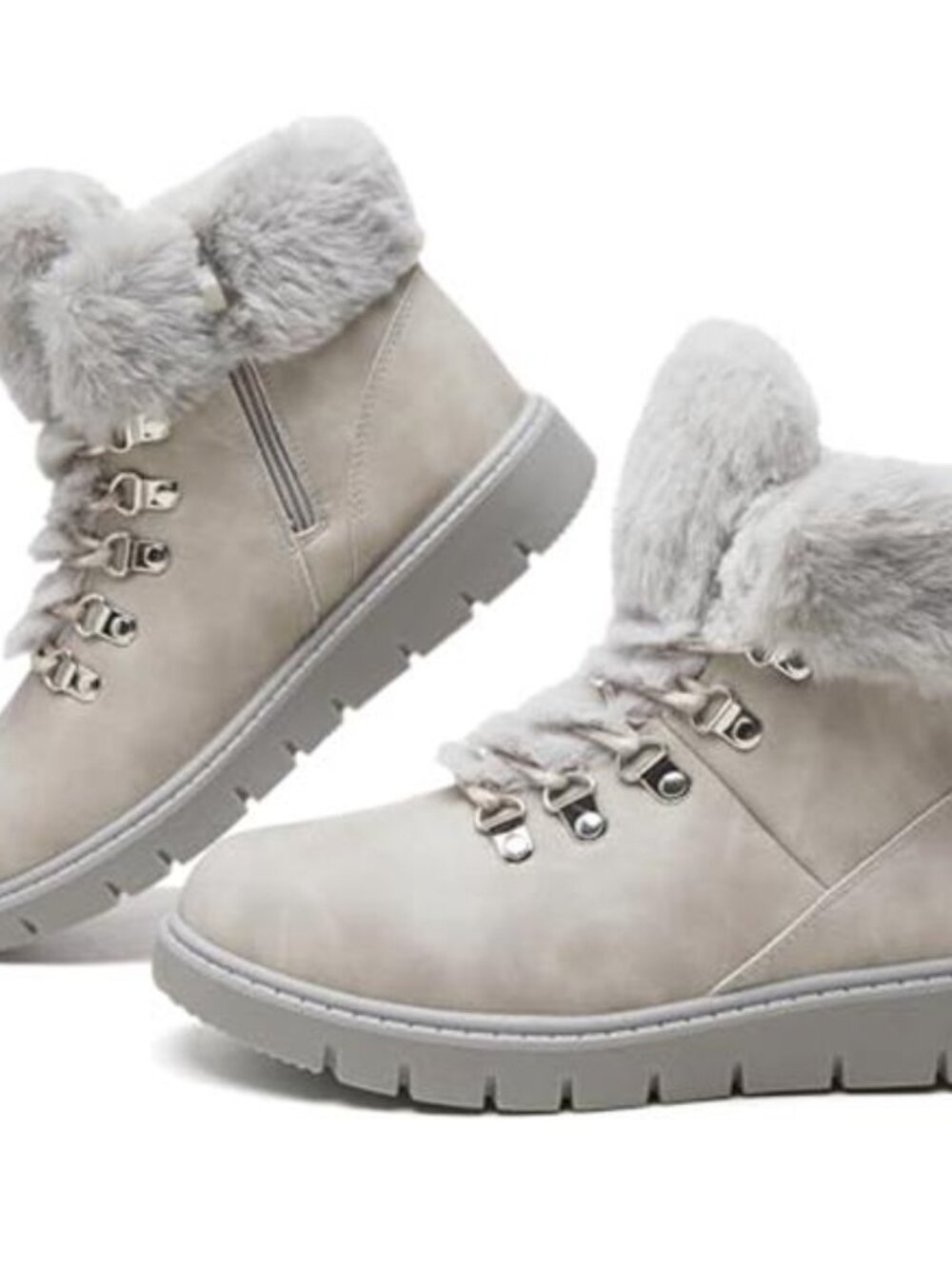 Waterproof Faux Leather Ankle Boots Fur Lined Winter Snow Lace Up Zip Warm